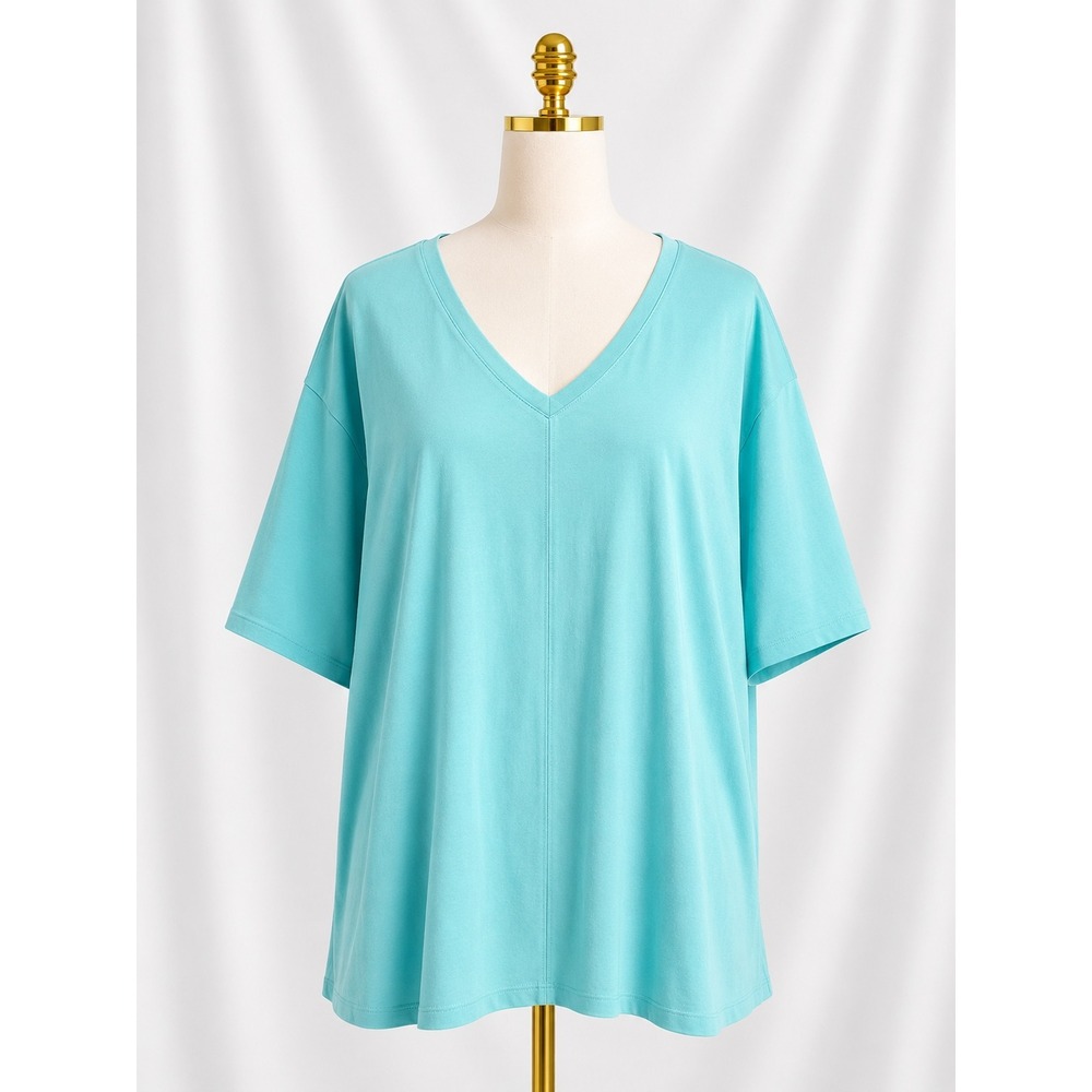 Denim & Co. Essentials Elbow Sleeve Top with Seaming Detail Tee 3X Turquoise